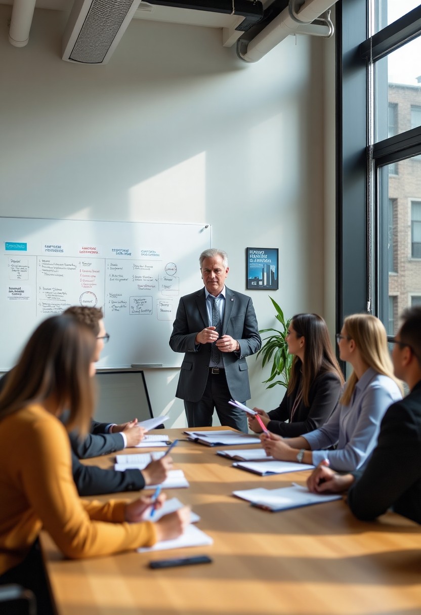 A man trains young men and women in sales.