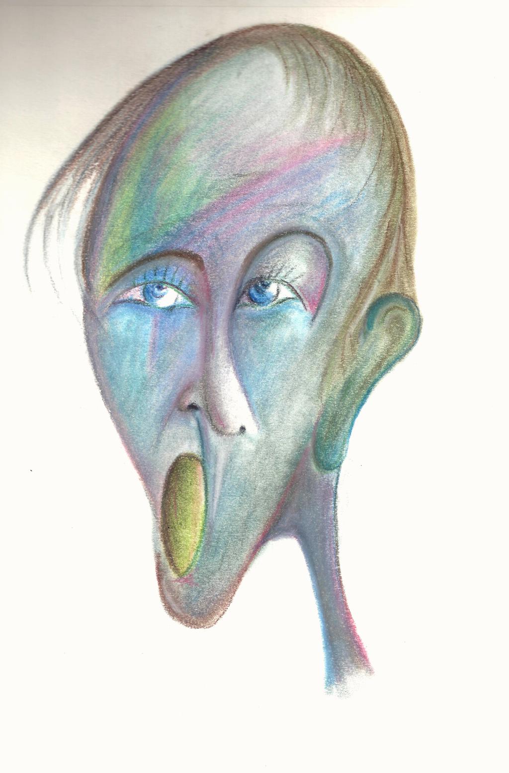 An abstract drawing of a man with his mouth open, as if in pain.