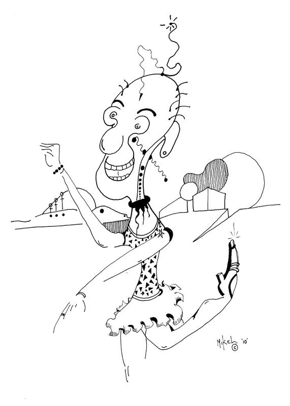 Black & White abstract drawing of a person dancing.