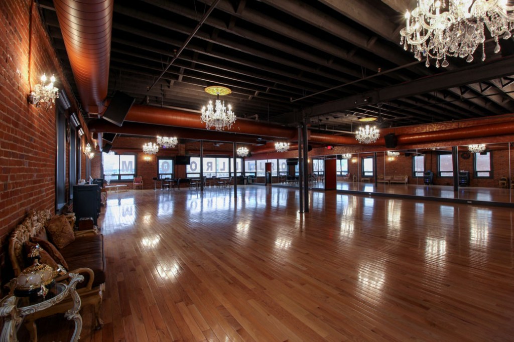 An elegant ballroom dance studio.