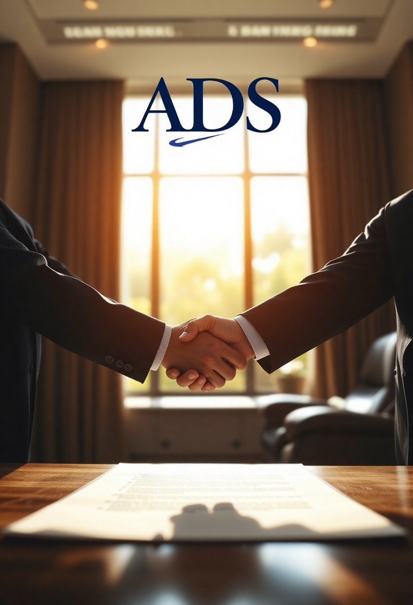 ADS Logo, two people reaching across a table shaking hands.