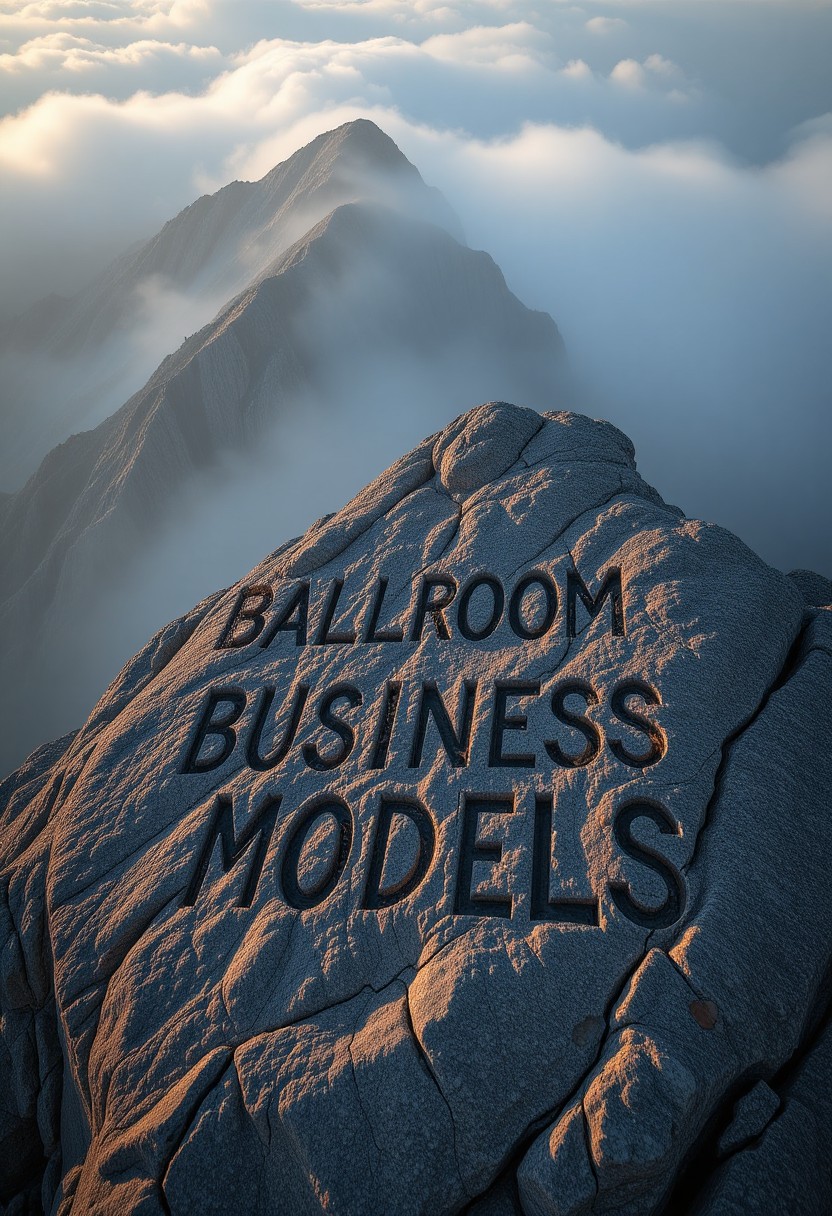 An AI generated image of a large mountainous stone with the words "Ballroom Business Models"